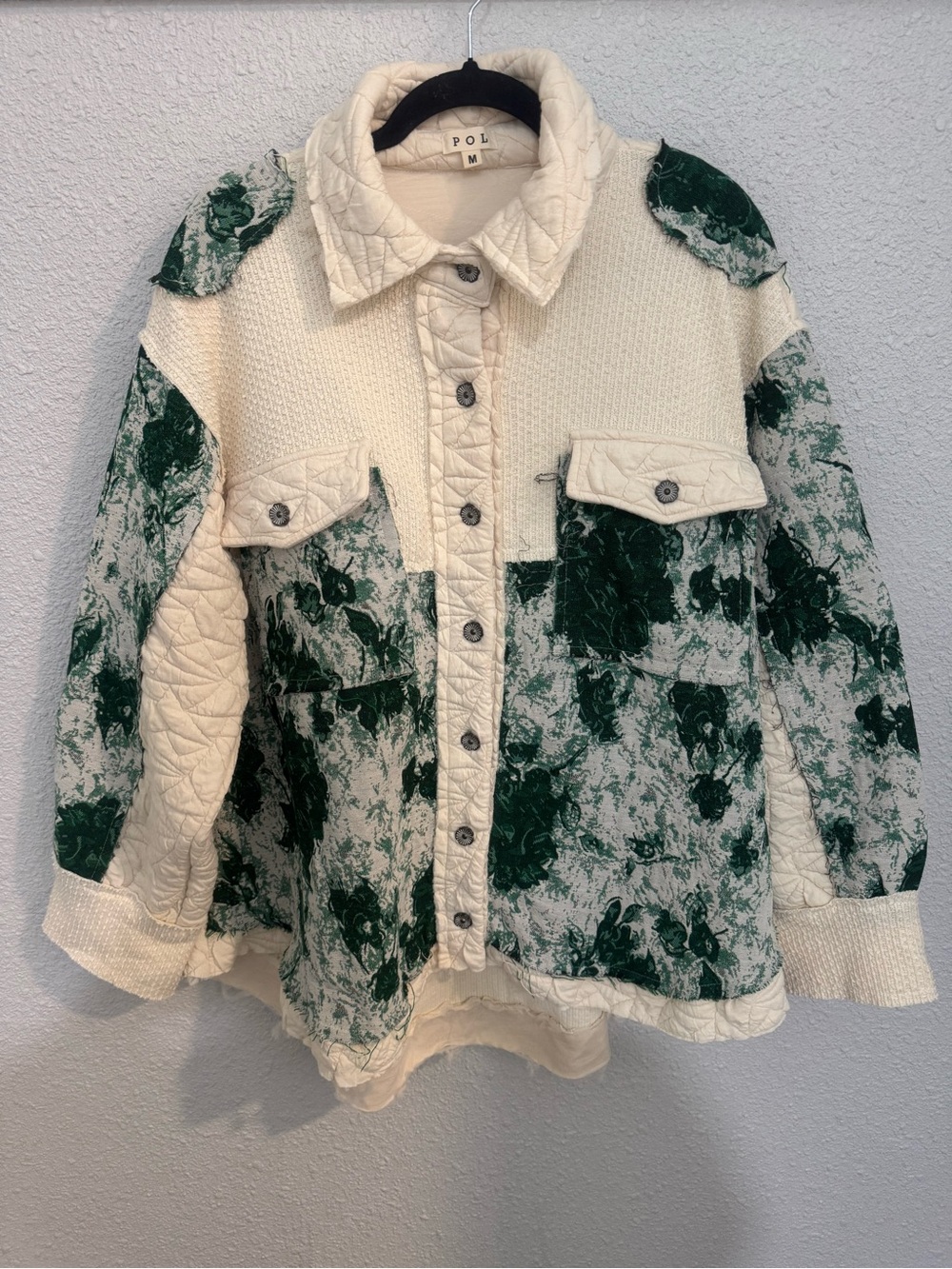 POL Cream and Green Quilted Utility Jacket